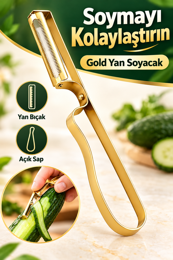 Mucit Home Gold Yan Soyacak Patates Sebze Soyacağı Paslanmaz Çelik Ergonomik Pratik Soyma Aparatı
