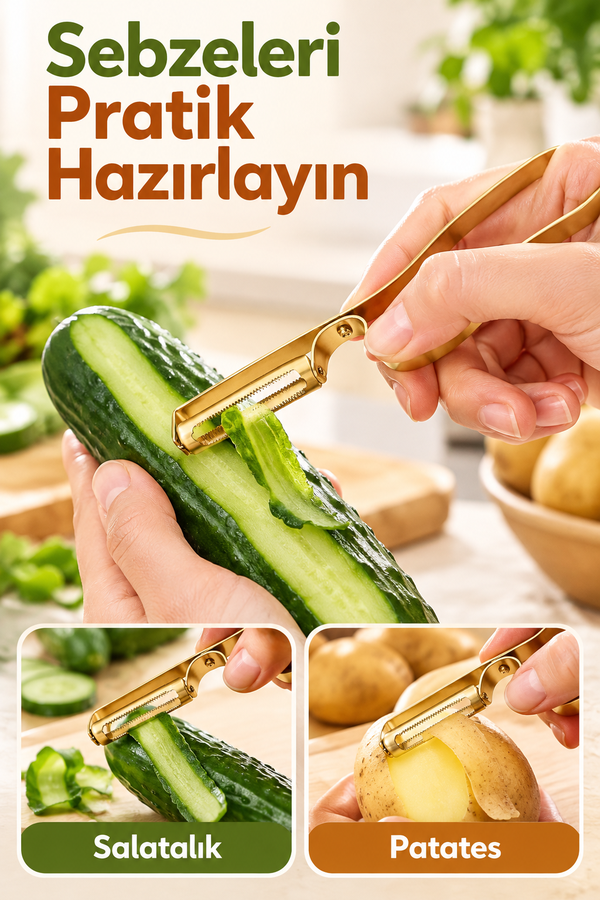 Mucit Home Gold Yan Soyacak Patates Sebze Soyacağı Paslanmaz Çelik Ergonomik Pratik Soyma Aparatı