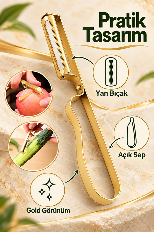 Mucit Home Gold Yan Soyacak Patates Sebze Soyacağı Paslanmaz Çelik Ergonomik Pratik Soyma Aparatı