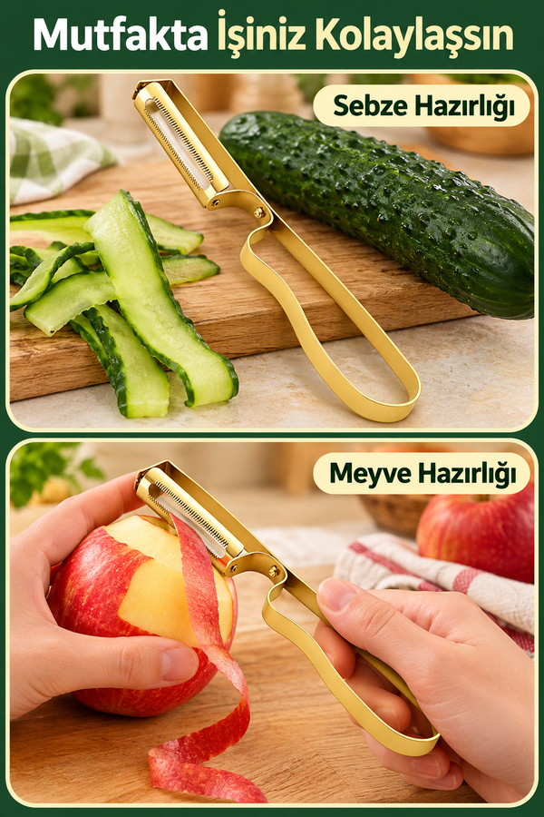 Mucit Home Gold Yan Soyacak Patates Sebze Soyacağı Paslanmaz Çelik Ergonomik Pratik Soyma Aparatı