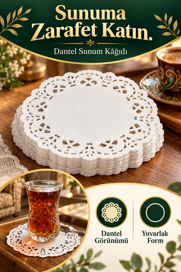 Mucit Home Dantel Görünümlü Bardak Altlık Sunum Kağıdı 100 lü