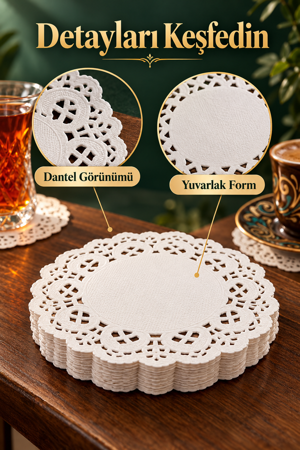 Mucit Home Dantel Görünümlü Bardak Altlık Sunum Kağıdı 100 lü