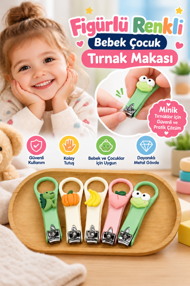 Mucit Home Figürlü Renkli Bebek Çocuk Tırnak Makası 1 Adet