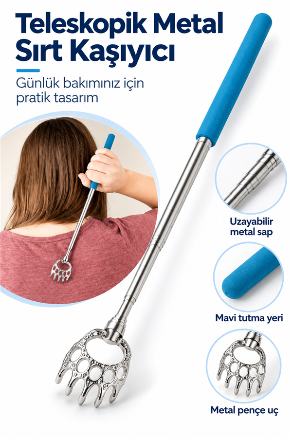 Mucit Home Teleskopik Sırt Kaşıma Aparatı Açılır Kapanır Sırt Kaşıyıcı Metal Aparat 1 Adet