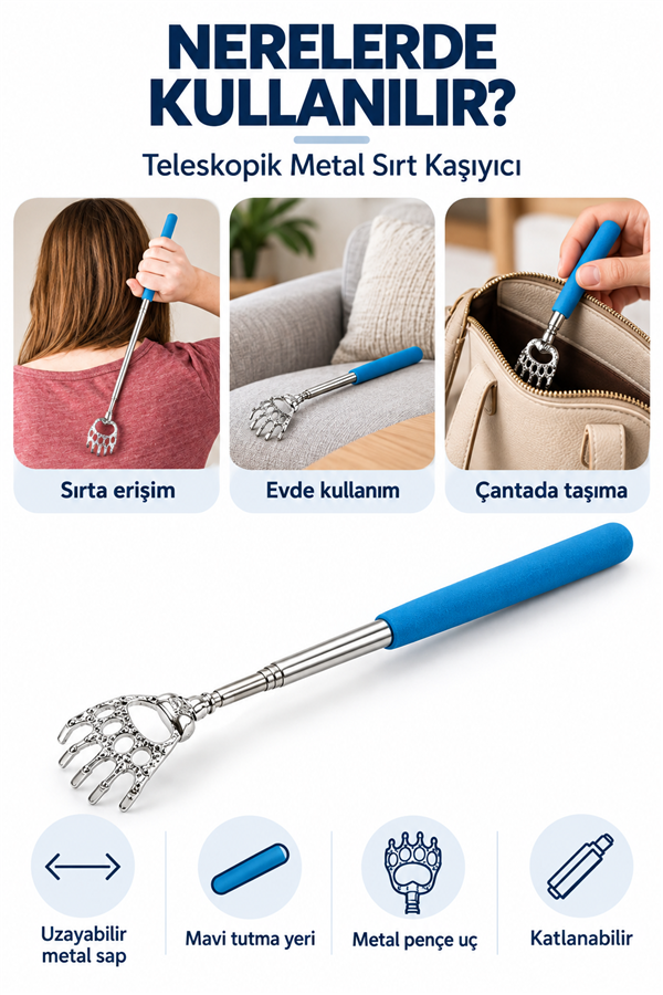 Mucit Home Teleskopik Sırt Kaşıma Aparatı Açılır Kapanır Sırt Kaşıyıcı Metal Aparat 1 Adet