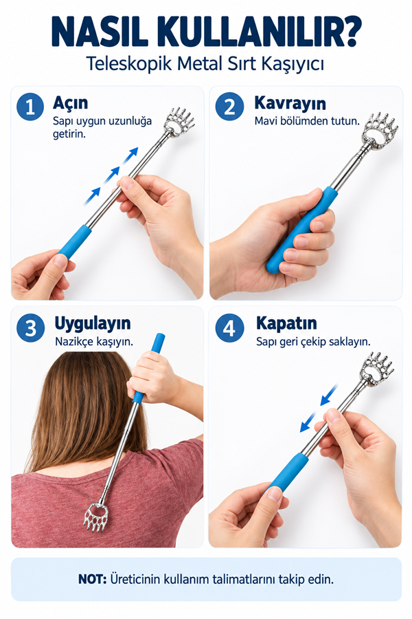 Mucit Home Teleskopik Sırt Kaşıma Aparatı Açılır Kapanır Sırt Kaşıyıcı Metal Aparat 1 Adet