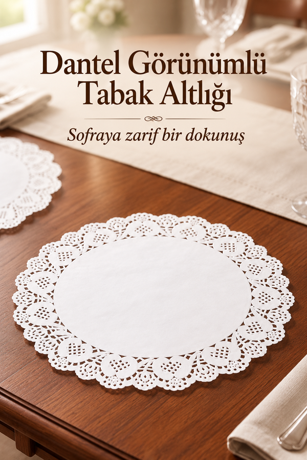 Mucit Home 50 ADET 30 Cm Servis Tabak Altlığı Dantel Görünümlü Kağıt Tabak Altlığı