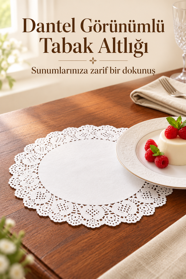 Mucit Home 100 ADET 22 Cm Tatlı Tabak Altlığı Dantel Görünümlü Kağıt Tabak Altlığı