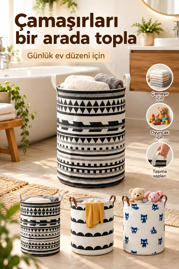 Mucit Home Katlanabilir Çamaşır Oyuncak Sepeti Karışık Desen