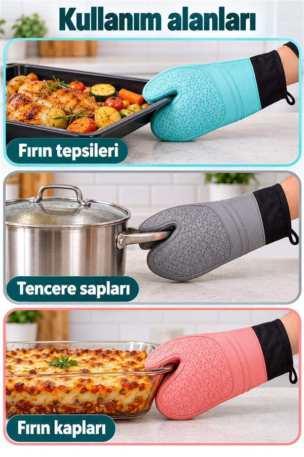 Mucit Home 1 ADET %100 Silikon Yanmaz Yapışmaz Silikon Fırın Eldiveni Mutfak Eldiveni Isıya Dayanıklı Eldiven