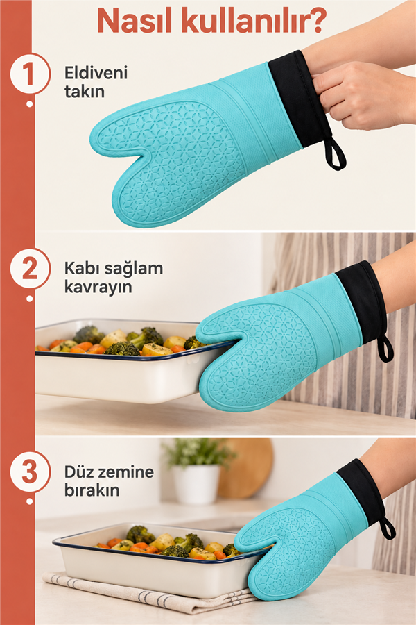 Mucit Home 1 ADET %100 Silikon Yanmaz Yapışmaz Silikon Fırın Eldiveni Mutfak Eldiveni Isıya Dayanıklı Eldiven