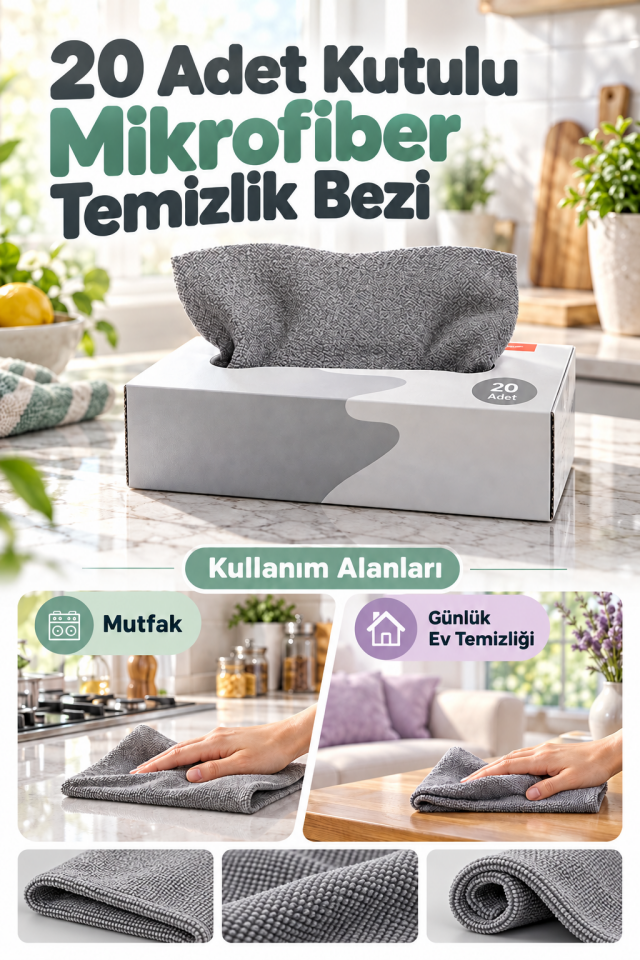 Mucit Home Yıka Kullan 20 Adet Mikrofiber Kutulu Temizlik Bezi Süper Emici Kullan At Toz Bezi
