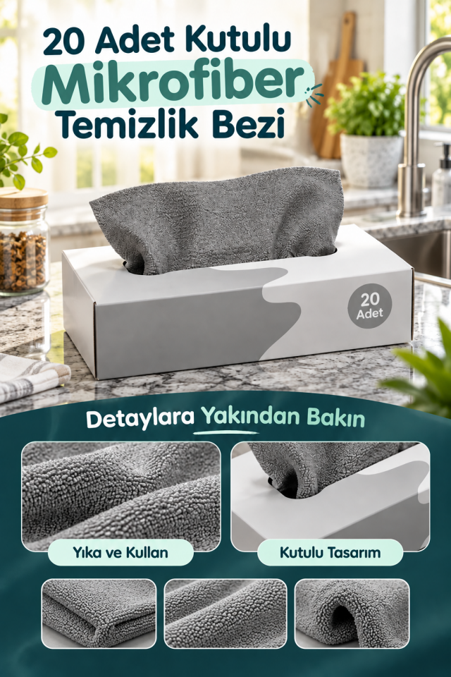 Mucit Home Yıka Kullan 20 Adet Mikrofiber Kutulu Temizlik Bezi Süper Emici Kullan At Toz Bezi