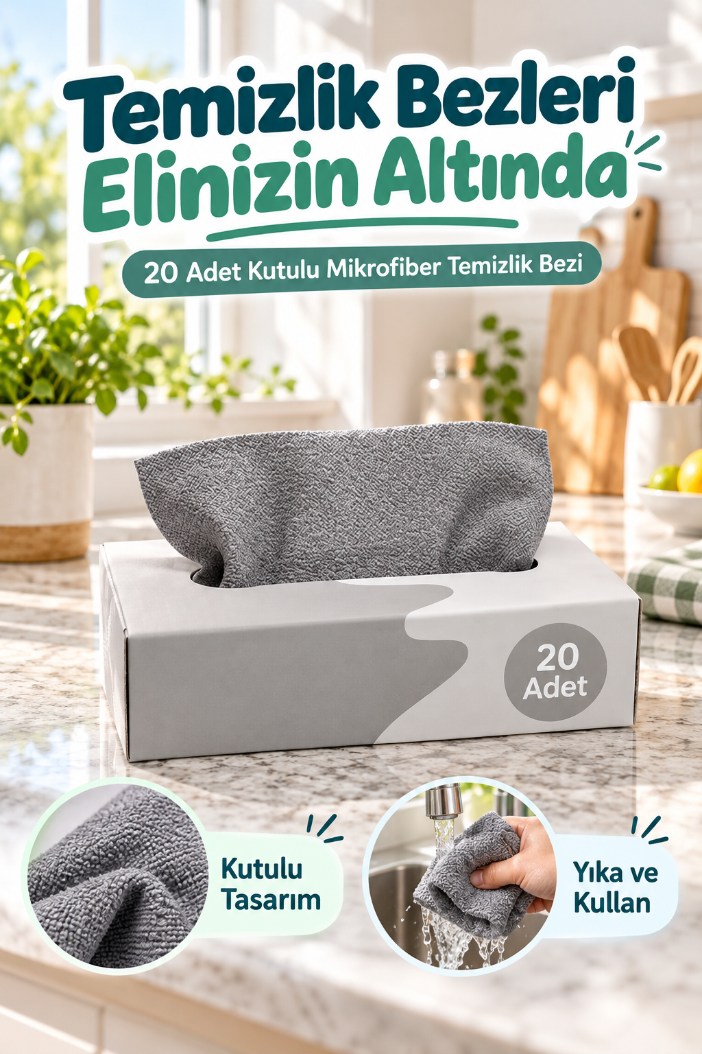 Mucit Home Yıka Kullan 20 Adet Mikrofiber Kutulu Temizlik Bezi Süper Emici Kullan At Toz Bezi