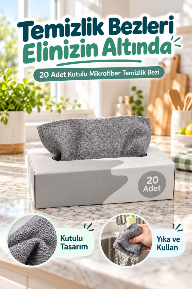 Mucit Home Yıka Kullan 20 Adet Mikrofiber Kutulu Temizlik Bezi Süper Emici Kullan At Toz Bezi
