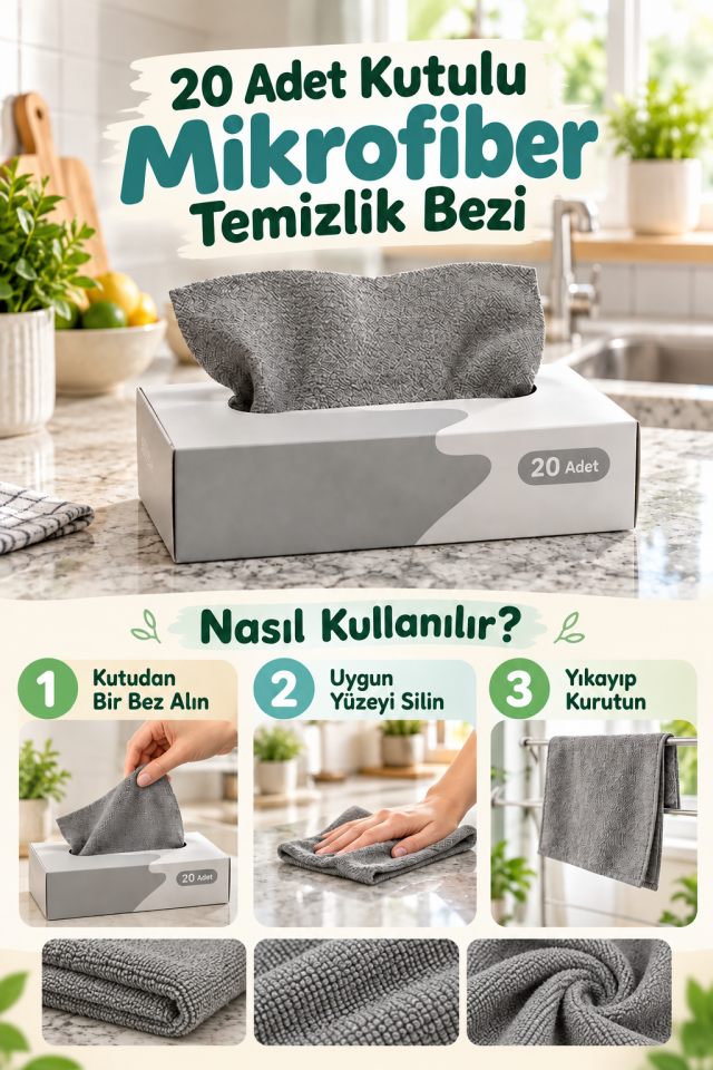 Mucit Home Yıka Kullan 20 Adet Mikrofiber Kutulu Temizlik Bezi Süper Emici Kullan At Toz Bezi