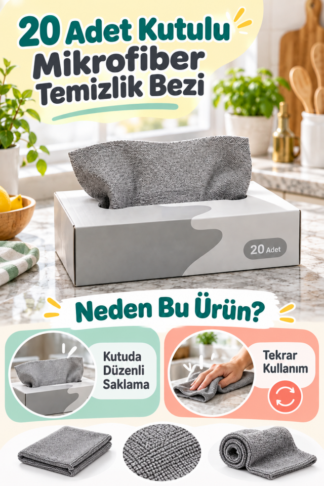 Mucit Home Yıka Kullan 20 Adet Mikrofiber Kutulu Temizlik Bezi Süper Emici Kullan At Toz Bezi