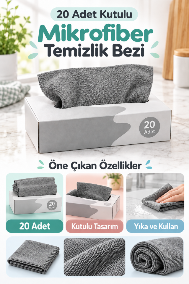 Mucit Home Yıka Kullan 20 Adet Mikrofiber Kutulu Temizlik Bezi Süper Emici Kullan At Toz Bezi