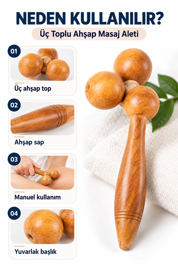 Mucit Home Doğal Ahşap Masaj Aleti Omuz Sırt Boyun Masaj Aleti