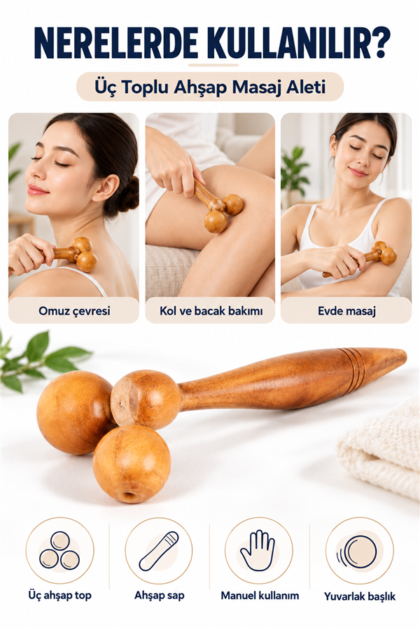 Mucit Home Doğal Ahşap Masaj Aleti Omuz Sırt Boyun Masaj Aleti
