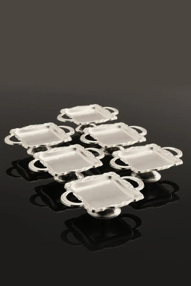 Mucit Home Mini Kulplu Kare Model Ayaklı lokumluk 6'lı Takım Gümüş