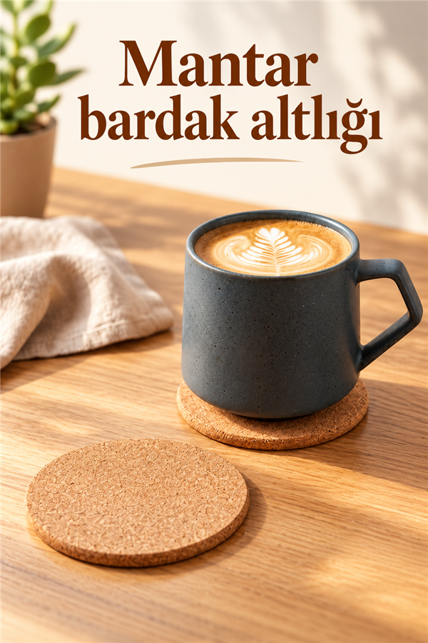 Mucit Home  Doğal Mantar Bardak Altlığı Seti 6 Adet Yuvarlak Isıya Dayanıklı Kahve Çay Sunum Nihalesi