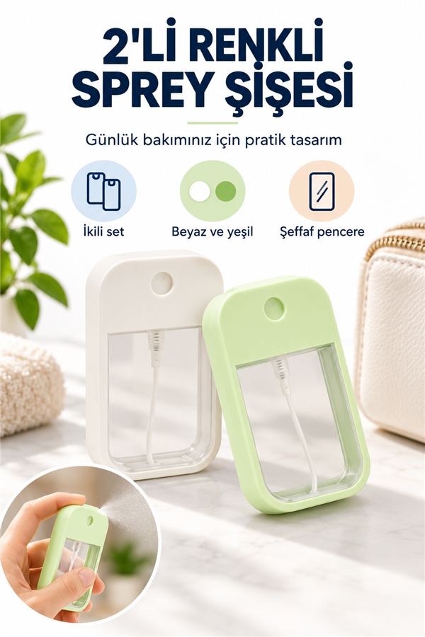 Mucit Home 2 Adet Renkli Kolonya Dezenfektan Sprey Şişesi