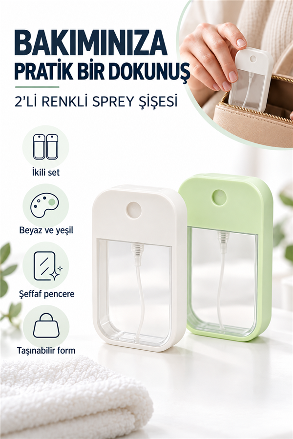 Mucit Home 2 Adet Renkli Kolonya Dezenfektan Sprey Şişesi