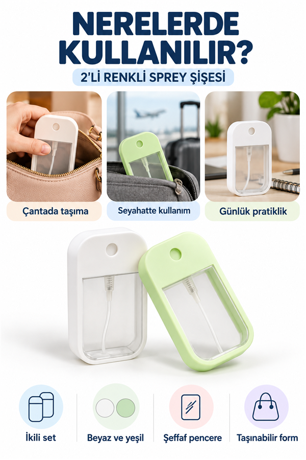 Mucit Home 2 Adet Renkli Kolonya Dezenfektan Sprey Şişesi