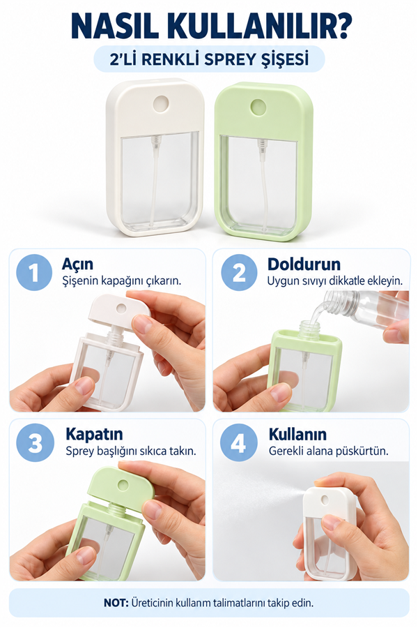 Mucit Home 2 Adet Renkli Kolonya Dezenfektan Sprey Şişesi