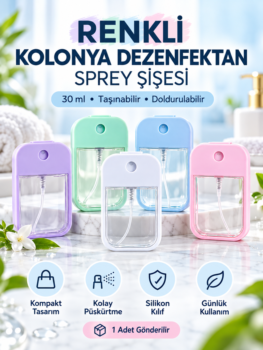 Mucit Home 2 Adet Renkli Kolonya Dezenfektan Sprey Şişesi