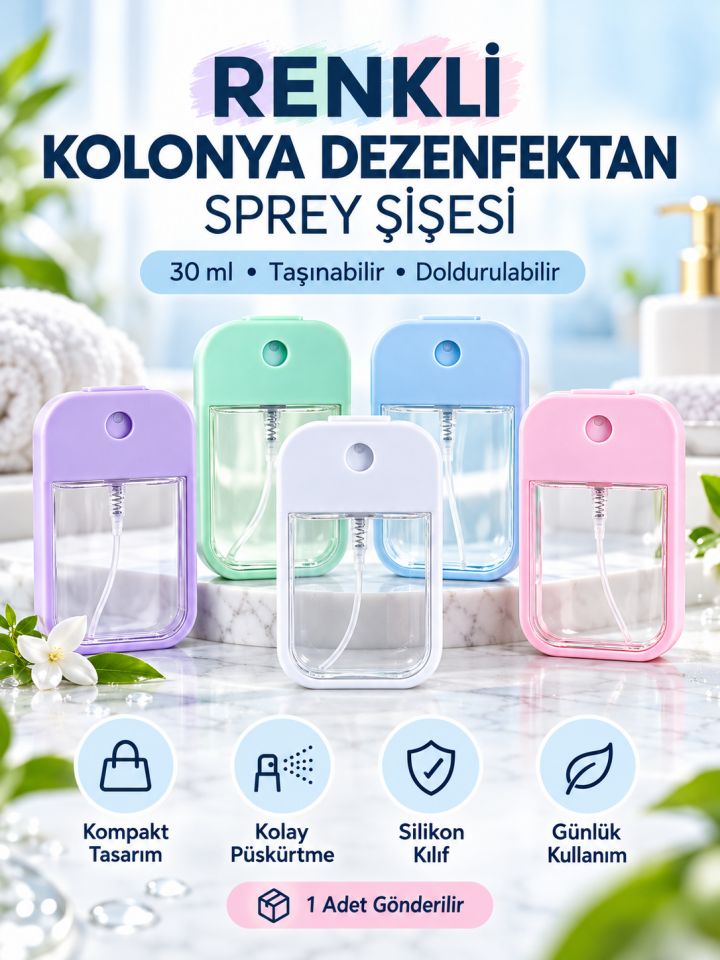 Mucit Home 2 Adet Renkli Kolonya Dezenfektan Sprey Şişesi