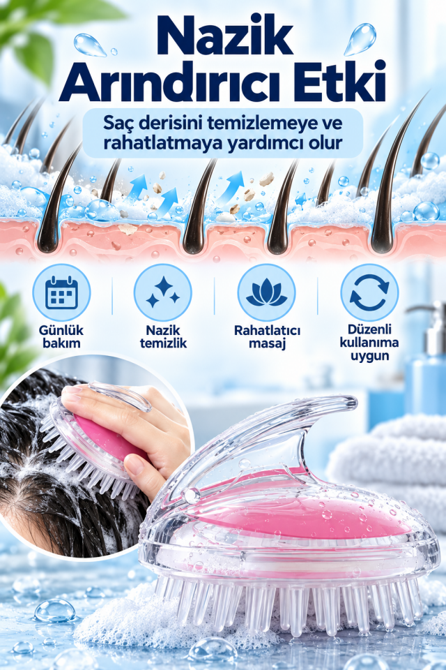 Mucit Home Duş Tarağı Yumuşak Silikon Saç Yıkama Saç Derisi Masaj Tarağı