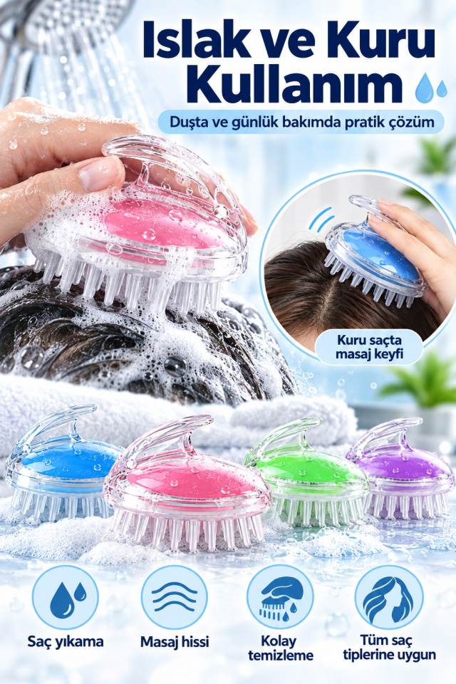 Mucit Home 2 adet Arındırıcı Saç Yıkama Şampuan Fırçası Ve Masaj Aleti
