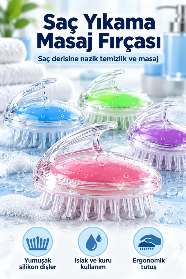 Mucit Home 2 adet Arındırıcı Saç Yıkama Şampuan Fırçası Ve Masaj Aleti