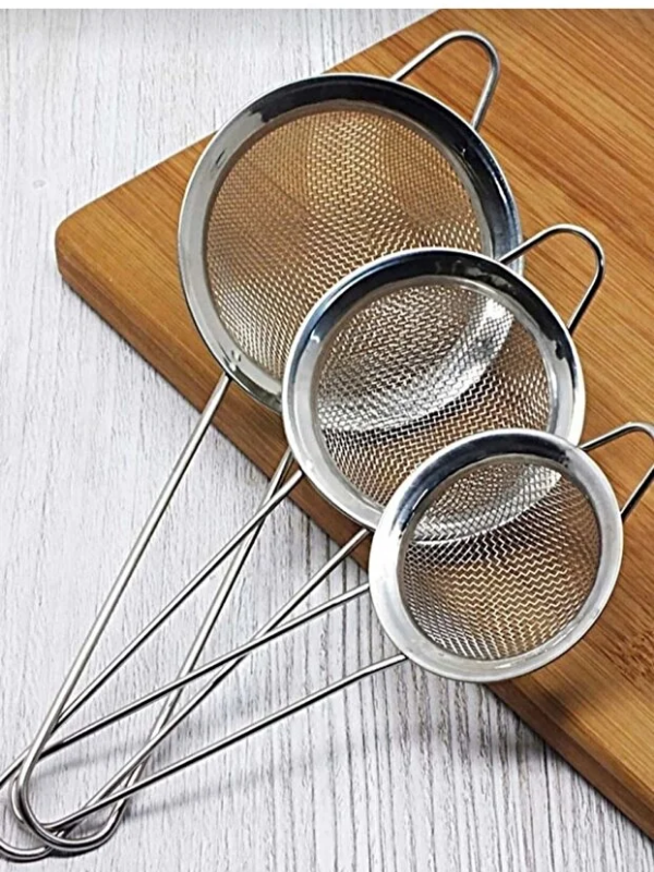 Mucit Home 3 Lü Küçük Metal Süzgeç Seti 6-7-8 cm Boyutlarda