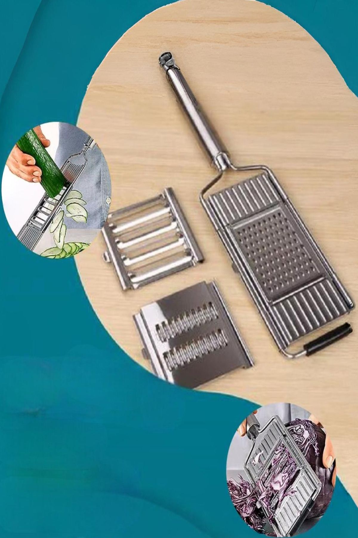 Mucit Home 3 Başlıklı Paslanmaz Sebze Dilimleyici Rende