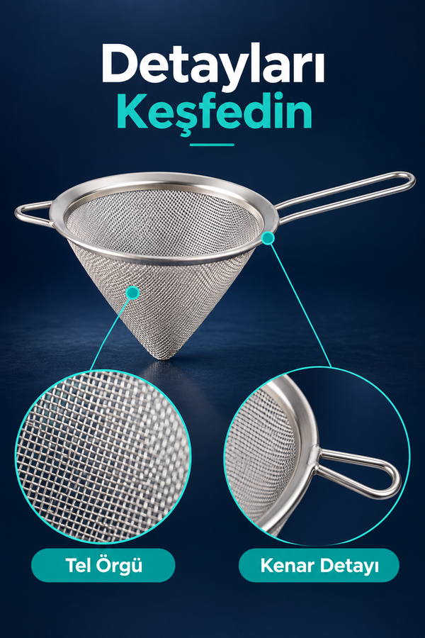 Mucit Home Çift Kulaklı Shake Süzme Süzgeci Konik Huni Süzgeç Kokteyl Süzgeci 12 cm
