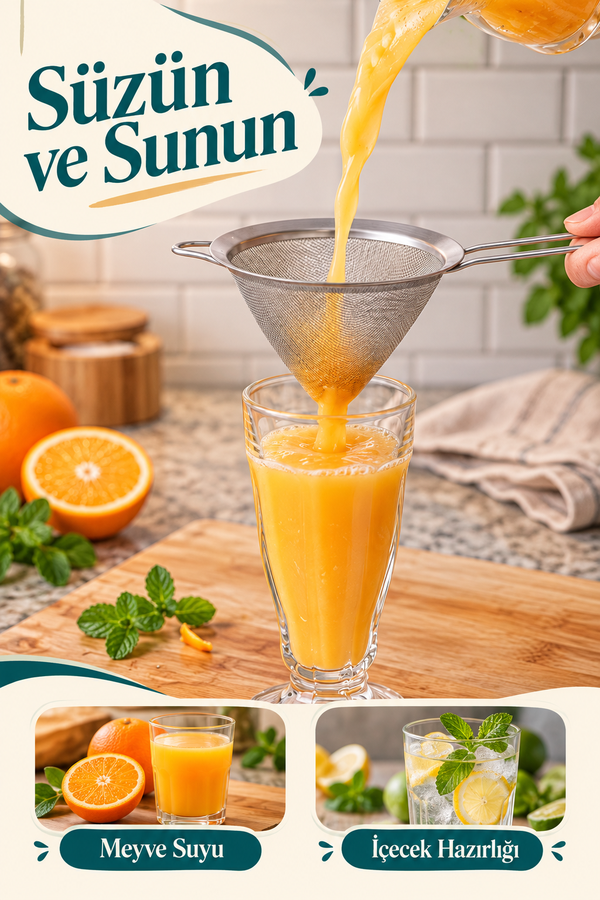 Mucit Home Çift Kulaklı Shake Süzme Süzgeci Konik Huni Süzgeç Kokteyl Süzgeci 12 cm