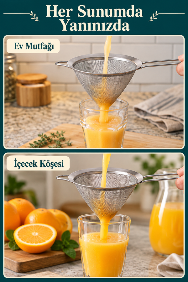 Mucit Home Çift Kulaklı Shake Süzme Süzgeci Konik Huni Süzgeç Kokteyl Süzgeci 12 cm