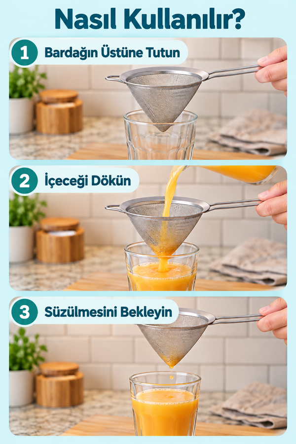 Mucit Home Çift Kulaklı Shake Süzme Süzgeci Konik Huni Süzgeç Kokteyl Süzgeci 12 cm