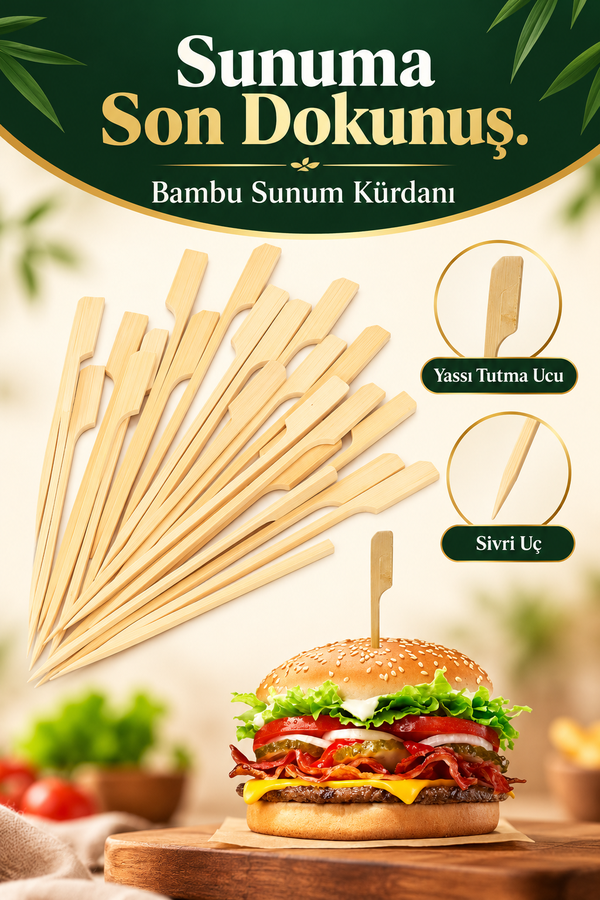 Mucit Home Hamburger Pasta Kürdanı Süsü 90 Adet Bambu Çöp Şiş Yemek Kürdanı