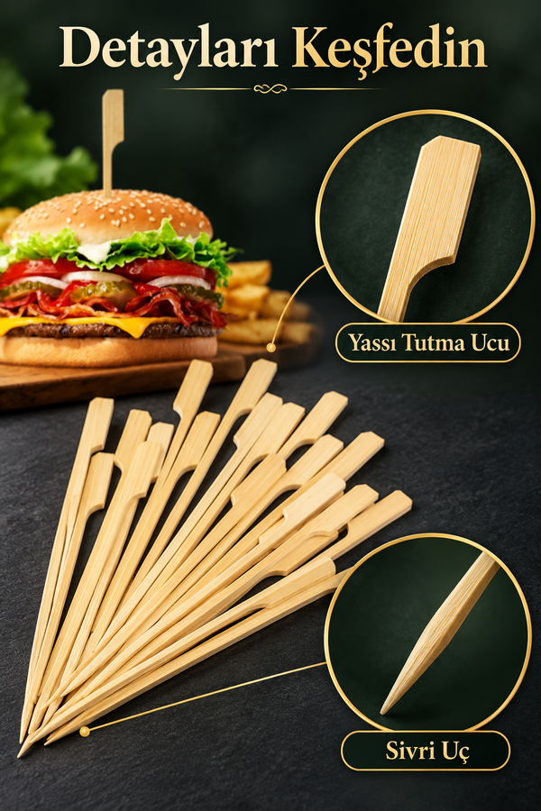 Mucit Home Hamburger Pasta Kürdanı Süsü 90 Adet Bambu Çöp Şiş Yemek Kürdanı