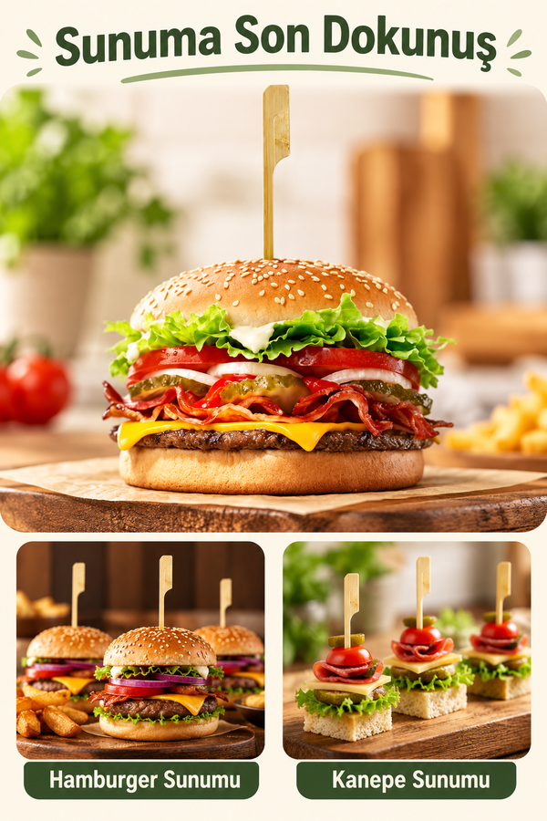 Mucit Home Hamburger Pasta Kürdanı Süsü 90 Adet Bambu Çöp Şiş Yemek Kürdanı