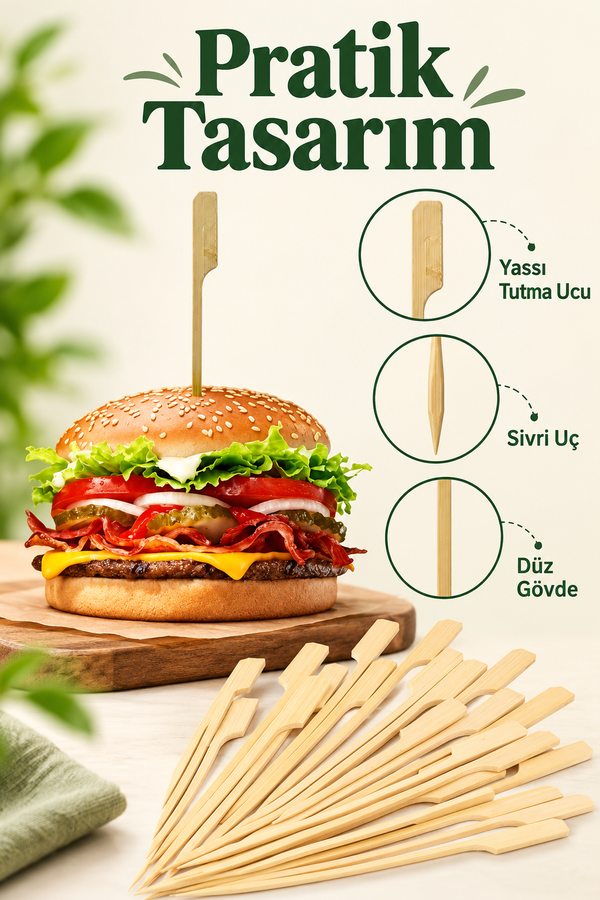 Mucit Home Hamburger Pasta Kürdanı Süsü 90 Adet Bambu Çöp Şiş Yemek Kürdanı
