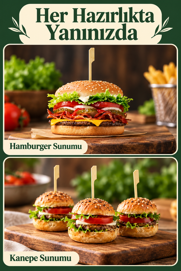 Mucit Home Hamburger Pasta Kürdanı Süsü 90 Adet Bambu Çöp Şiş Yemek Kürdanı