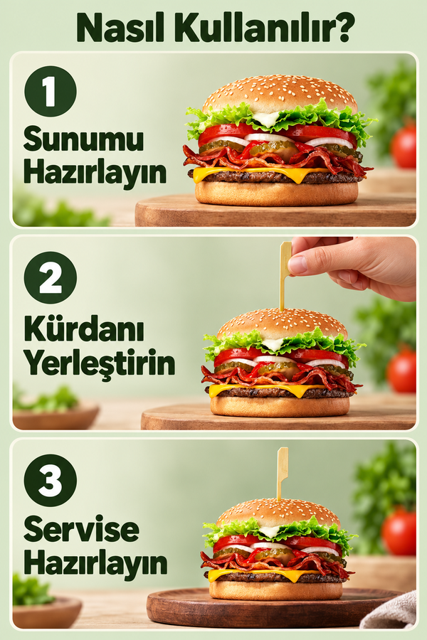 Mucit Home Hamburger Pasta Kürdanı Süsü 90 Adet Bambu Çöp Şiş Yemek Kürdanı