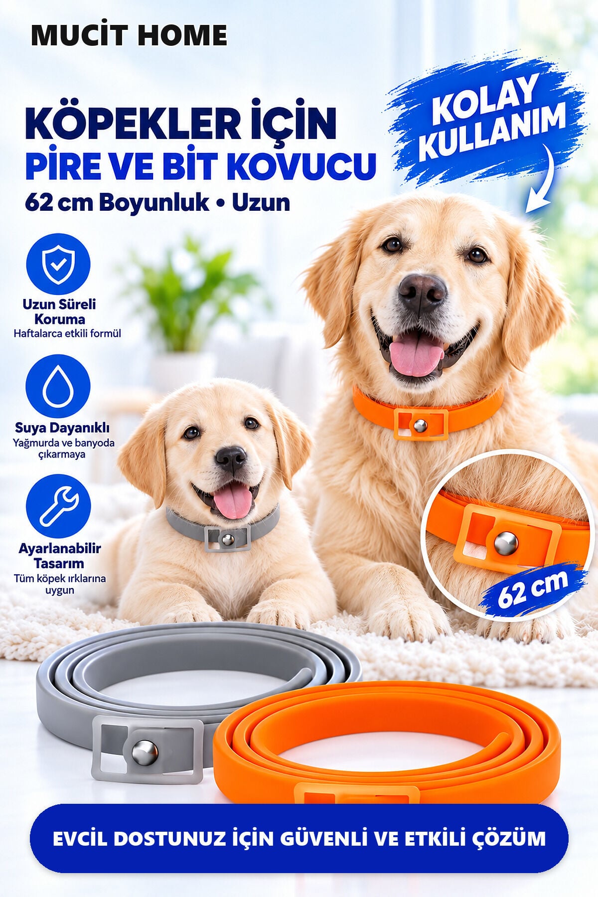 Mucit Home Köpek Pire ve Bit Kovucu Engelleyeci Tasma Boyunluk 62 cm