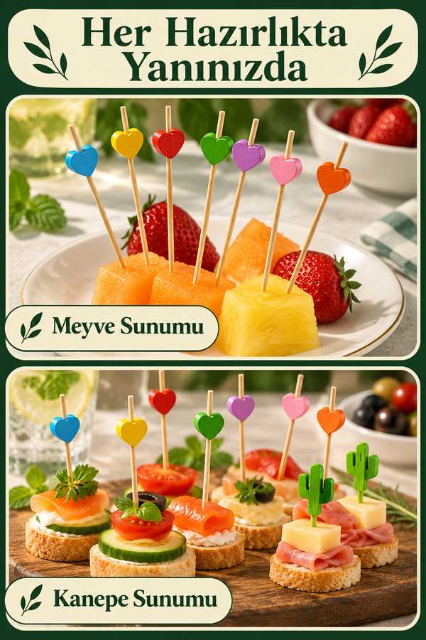 Mucit Home Doğal Bambu Kürdan 100'lü Meze, Kanepe, Kokteyl ve Parti Sunum Kürdanı  Davet Sunumları