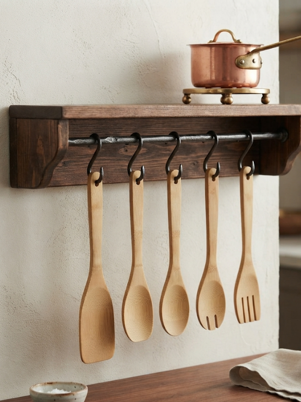 Mucit Home Bambu 5 Parça Yemek Pişirme Servis Spatula Seti Ahşap Spatula Seti Asılabilir